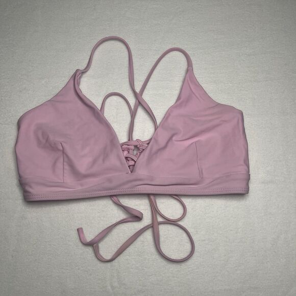 Pink Large Bathing suit Top With Lace Up Back - Picture 1 of 4